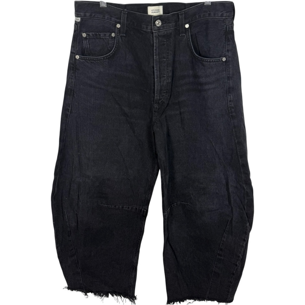 Citizens of Humanity Ayla Wide-Leg Crop Jeans – Black – Size 32 Distressed Hem